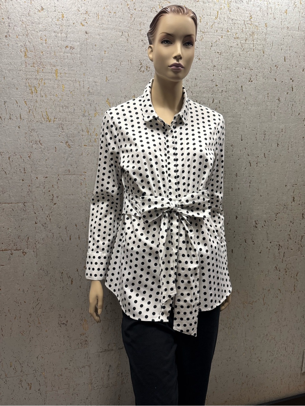 Elle Ribbon White Blouse with Bow & Black Polka Dots